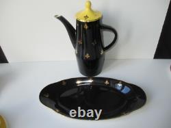 Vintage Harlequin, Coffee Set, Black crest Design, Multicoloured Cups & Saucers
