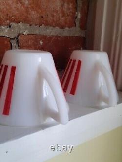 Vintage Hazel Atlas Red White Candy Stripe Milk Glass Tea/Coffee Cup Set Of 4