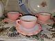 Vintage Hazel Atlas Ripple Pink Tea & Coffee Cup Saucer Set 3