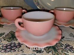 Vintage Hazel Atlas Ripple Pink Tea & Coffee Cup Saucer Set 3