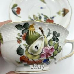 Vintage Herend Footed Cup and Saucer Set #734 Fruits & Flowers BFR Tea / Coffee