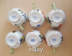 Vintage Herend Porcelain Fruits Necker FRN 1711 Set of 6 Coffee Cups And Saucers