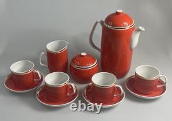 Vintage Hollohaza Hungarian Hungary Porcelain Tea / Coffee Set for 4 Orange-Red