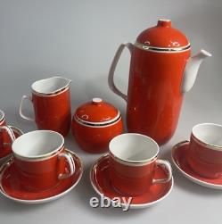 Vintage Hollohaza Hungarian Hungary Porcelain Tea / Coffee Set for 4 Orange-Red
