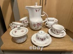 Vintage Hollohaza Hungary 1831 Red Flower Coffee Set