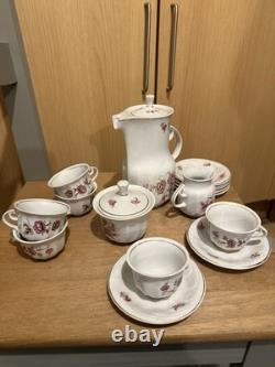 Vintage Hollohaza Hungary 1831 Red Flower Coffee Set