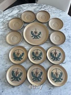 Vintage Honiton Devon Pottery Brown Coffee Set Milk Jug Sugar Pot Mugs Saucers