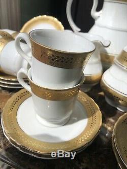 Vintage Hutschenreuther Porcelain 27 Piece Coffee Set Bavaria, Germany Gold Trim