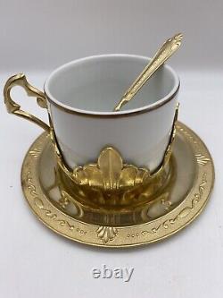 Vintage IPA Italy 24k Gold Plated Coffee Cups Saucers Spoons Sugar Bowl Set
