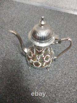 Vintage Indian Nickel Plated Brass Decorative Tea/Coffee Set
