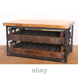 Vintage Industrial Rustic 2 Drawer Coffee Table Shoe Rack, set with Potato Trays