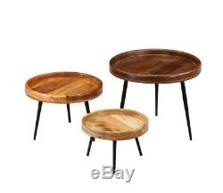 Vintage Industrial Side Table Coffee Tables Set Of 3 Steel Pin Legs Wood Retro