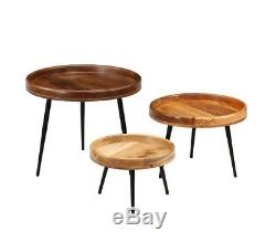 Vintage Industrial Side Table Coffee Tables Set Of 3 Steel Pin Legs Wood Retro