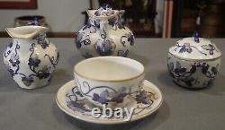 Vintage Italian Gilded Cobalt/White Porcelain Grapevine Coffee Service/Tray Set