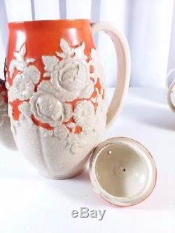 Vintage Japan Moriyama Mori-Machi Orange and Flower Coffee Set 1 Missing Cup