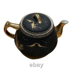 Vintage Japanese Lithophane Coffee & Tea Set Matte Black and Gold