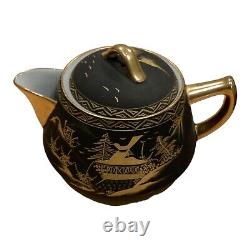 Vintage Japanese Lithophane Coffee & Tea Set Matte Black and Gold