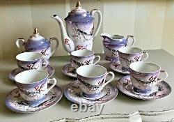 Vintage Japanese Porcelain Coffee Tea Set Dragon Ware Lilac & Red Scrolls Good