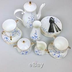 Vintage Jiesia Lithuanian Bone Porcelain Tea Coffee Set Blue Rogers Bros Spoons