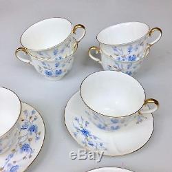Vintage Jiesia Lithuanian Bone Porcelain Tea Coffee Set Blue Rogers Bros Spoons