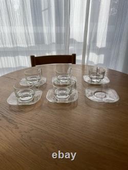 Vintage Joe Colombo Arno Set of 5 Glass Cups + 6 Saucers Italian MCM