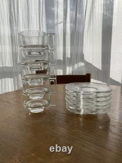 Vintage Joe Colombo Arno Set of 5 Glass Cups + 6 Saucers Italian MCM Vintage Joe Colombo Arno Set of 5 Glass Cups + 6 Saucers Italian MCM