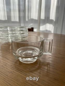 Vintage Joe Colombo Arno Set of 5 Glass Cups + 6 Saucers Italian MCM