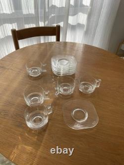 Vintage Joe Colombo Arno Set of 5 Glass Cups + 6 Saucers Italian MCM