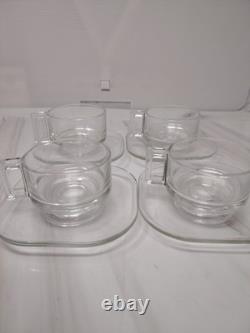 Vintage Joe Colombo Arno Stackable Glass Coffee Cups Saucers Set 4 Italy MCM