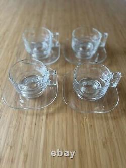 Vintage Joe Colombo Glass Cups & Saucers, Set Of 4 Italy Designer