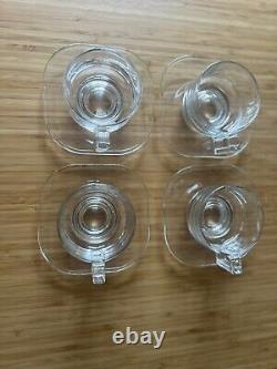 Vintage Joe Colombo Glass Cups & Saucers, Set Of 4 Italy Designer