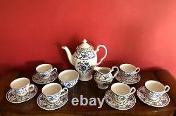 Vintage Johnson Brothers Blue & White Indies Design 15 Piece Coffee Set