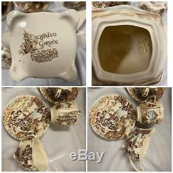 Vintage Johnson Brothers England Brown & White Enchanted Garden Coffee Set