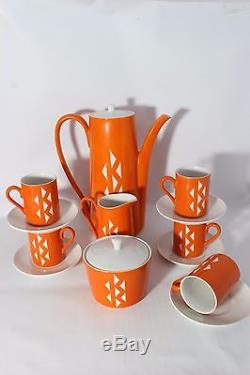 Vintage Jonas Roberts China Tea-Coffee Pot Set Hemi Orange Retro (15 pcs.) Japan