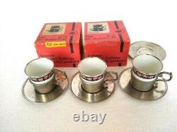 Vintage KPM 3rd Reich Set of (5)3 Pc Coffee Porcelain Cup Pewter Holder & Saucer