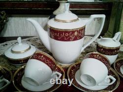 Vintage Khala Germany Coffe /tea Set Burgundy And Gold Fine Bone China Porcelan