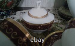 Vintage Khala Germany Coffe /tea Set Burgundy And Gold Fine Bone China Porcelan