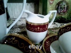 Vintage Khala Germany Coffe /tea Set Burgundy And Gold Fine Bone China Porcelan