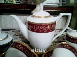 Vintage Khala Germany Coffe /tea Set Burgundy And Gold Fine Bone China Porcelan