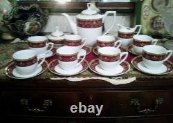 Vintage Khala Germany Coffe /tea Set Burgundy And Gold Fine Bone China Porcelan