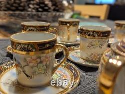 Vintage Kireina Japan Coffee Set Hand Painted Birds & Flowers Gift Porcelain