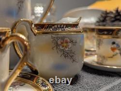 Vintage Kireina Japan Coffee Set Hand Painted Birds & Flowers Gift Porcelain
