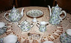 Vintage Lefton China Violet Chintz Tea Pot & Coffee/Chocolate Pot Set 16 pc 50's