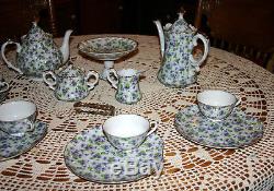 Vintage Lefton China Violet Chintz Tea Pot & Coffee/Chocolate Pot Set 16 pc 50's