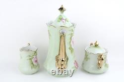 Vintage Lefton Hand Painted Tea Coffee Set Mint Heritage Green Pink Rose Flower