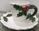 Vintage Lefton White Holly Berry Coffee Mugs Cups Saucers Set Of 10 Sets