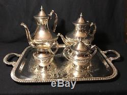Vintage Lehman Bros. Silver on Copper Coffee Tea Serving Tray Set 6 pc rope