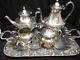 Vintage Lehman Bros. Silver On Copper Coffee Tea Serving Tray Set Grapevine 6pc