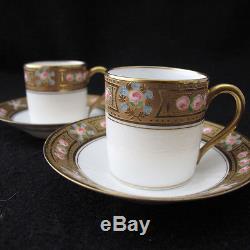 Vintage Limoges France Espresso Coffee Set Gold Painted Edge Pink Roses 7 Pieces