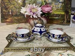 Vintage Limoges Hand Painted Expresso Coffee Cups And Saucers X6 And Sugar Bowl